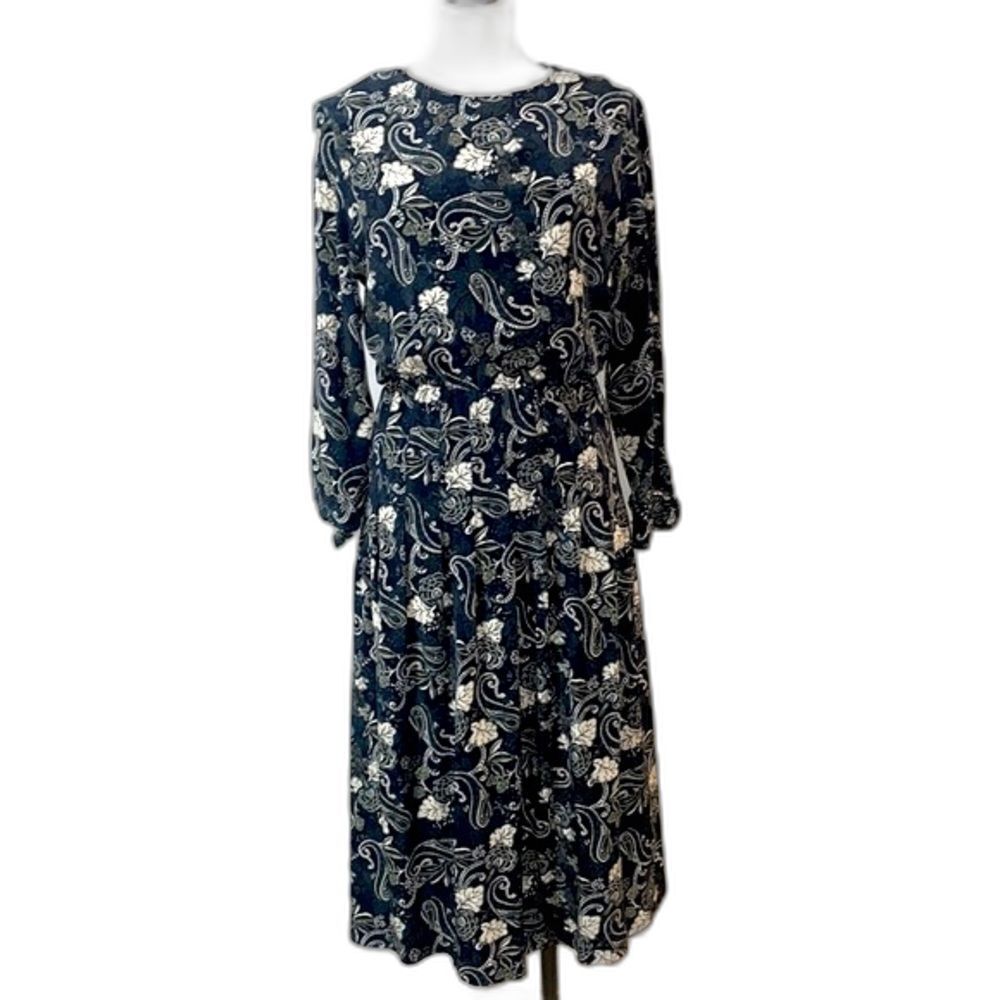 Jos. A.Bank Women's Vintage Floral Paisley Silk Midi Dress size 2 Modest Elegant